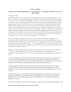 John C. Calhoun SPEECH ON THE ADMISSION