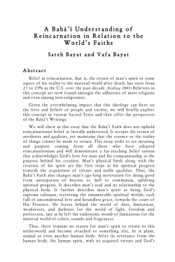 A Bahá`í Understanding of Reincarnation in Relation to the World`s
