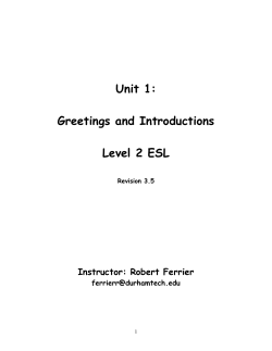 Unit 1: Greetings and Introductions Level 2 ESL