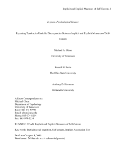 Implicit and Explicit Measures of Self-Esteem, 1 In press