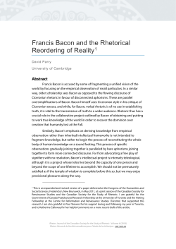 Francis Bacon and the Rhetorical Reordering of Reality1