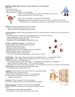 CHAPTER 3- Water Unique Properties of Water Necessary for Living