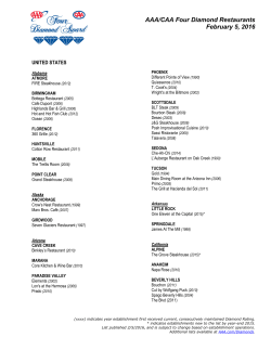 AAA/CAA Four Diamond Restaurants February 5