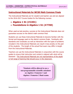 Algebra 1 Semester 1 Instructional Materials