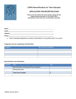 CAPPA Recertification for Teen Educator APPLICATION FOR