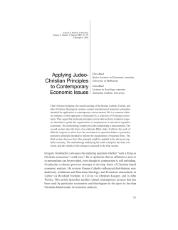 Applying Judeo- Christian Principles to Contemporary Economic