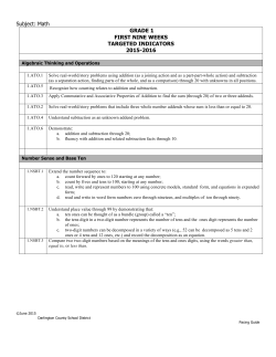 Math GRADE 1 FIRST NINE WEEKS TARGETED INDICATORS