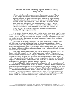 Envy and Self-worth: Amending Aquinas` Definition of