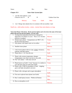 Chapter 25.3 Inner Solar System Quiz 1. List the inner planets. (1 pt)