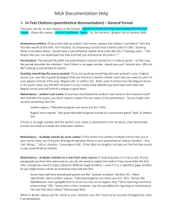 MLA Documentation Help