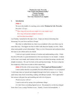 1 Wisdom for Life: Proverbs &ldquo;The Gospel and Homosexuality