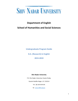 Department of English School of Humanities and Social Sciences