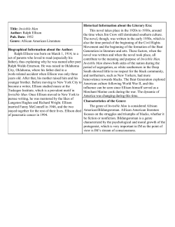 Title: ​Invisible Man Author: ​Ralph Ellison Pub. Date: ​1952