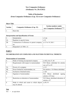(Cap. 32) to New Companies Ordinance &ndash; Table of Destination