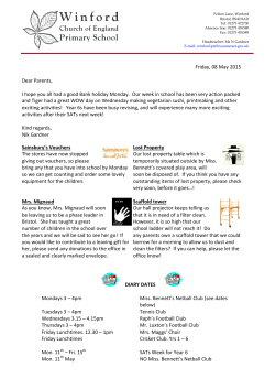 Friday, 08 May 2015 Dear Parents, I hope you all had a good Bank