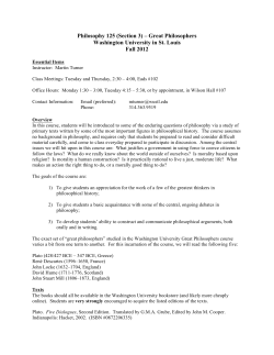 Philosophy 125 (Section 3) &ndash; Great Philosophers Washington
