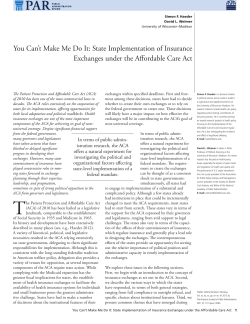 State Implementation of Insurance Exchanges under the Affordable