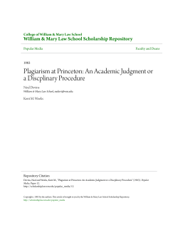 Plagiarism at Princeton: An Academic Judgment or a Discplinary