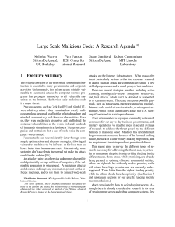 Large Scale Malicious Code: A Research Agenda