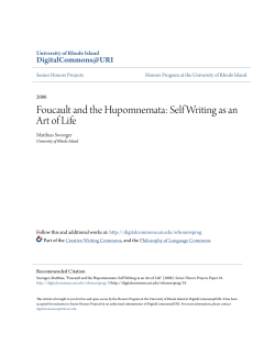 Foucault and the Hupomnemata: Self Writing as an Art of Life