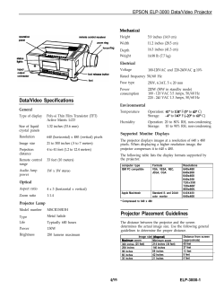Data/Video Specifications Projector Placement Guidelines