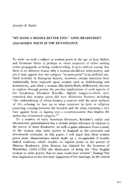 jenmfer R. Waller "MY HAND A NEEDLE BETTER FITS:" ANNE