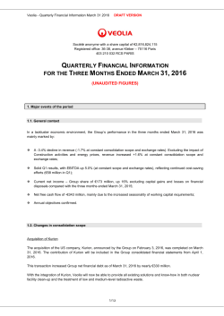 Quaterly financial information as of March 31, 2016