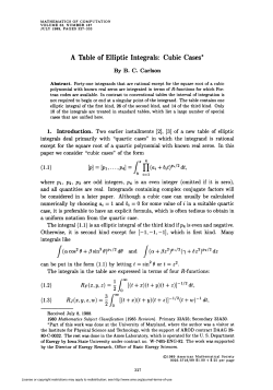 A Table of Elliptic Integrals: Cubic Cases