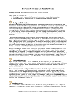 BioFuels: Cellulose Lab Teacher Guide