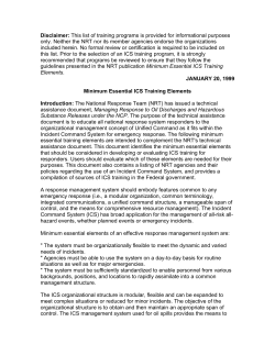 Minimum Essential Incident Command System Training Elements