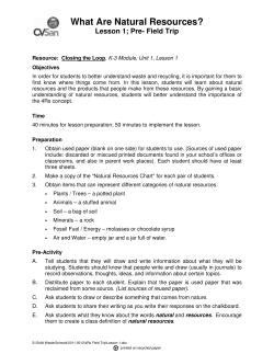 Lesson 1: Pre- Field Trip: What are Natural Resources?