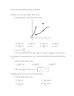 Math 150A. Final Review Questions, Fall 2016. &bull; Limits