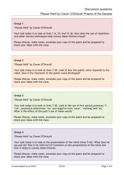 Discussion questions Please Hold by Ciaran O`Driscoll: Poems of