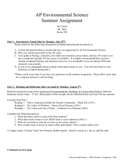 AP Environmental Science Summer Assignment