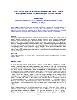 The Cultural Welfare. Parliamentary Debates about Culture during
