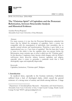 The &ldquo;Christian Spirit&rdquo; of Capitalism and the Protestant Reformation