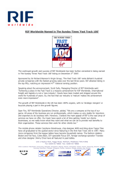 RIF Worldwide Named in The Sunday Times &rdquo;Fast Track 100`