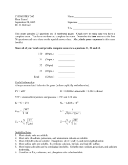 CHEMISTRY 202 Name Hour Exam I September 24, 2015 Signature