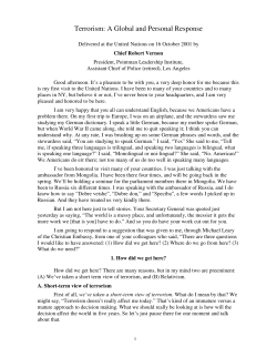 Terrorism: A Global and Personal Response