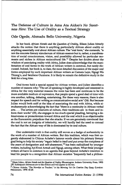 The Defense of Culture in Ama Ata Aidoo`s No Sweet