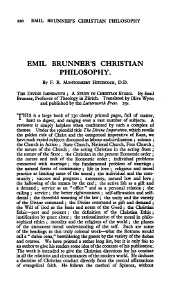 Emil Brunner`s Christian Philosophy