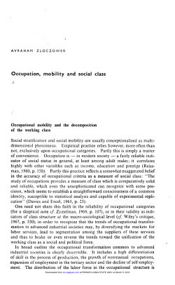 Occupation, mobility and social class