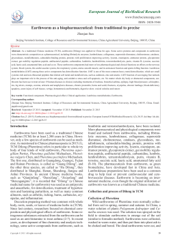 European Journal of BioMedical Research Earthworm as a