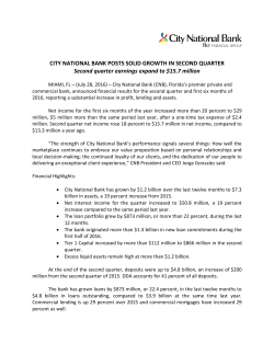 City National Bank Posts Solid Growth In Second Quarter 2016.