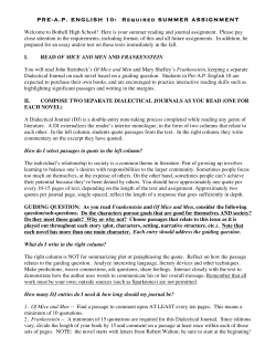 PRE-AP ENGLISH 10: Required SUMMER ASSIGNMENT