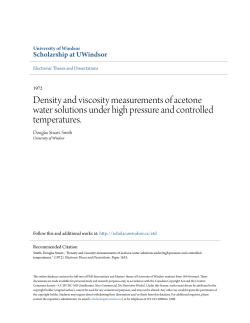 Density and viscosity measurements of acetone water solutions