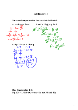 Bell Ringer 14 Solve each equation for the variable - MOC-FV