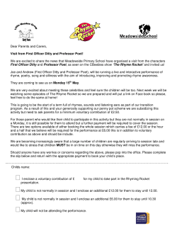 15th May Rhyming Rockets Performance. Please click here for a