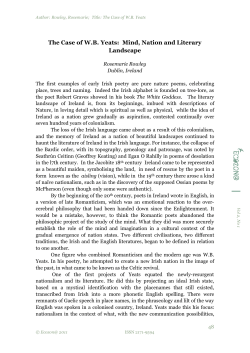 The Case of WB Yeats: Mind, Nation and Literary Landscape