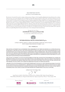 SECURITIES NOTE &euro;40,000,000 4% Unsecured Bonds 2026